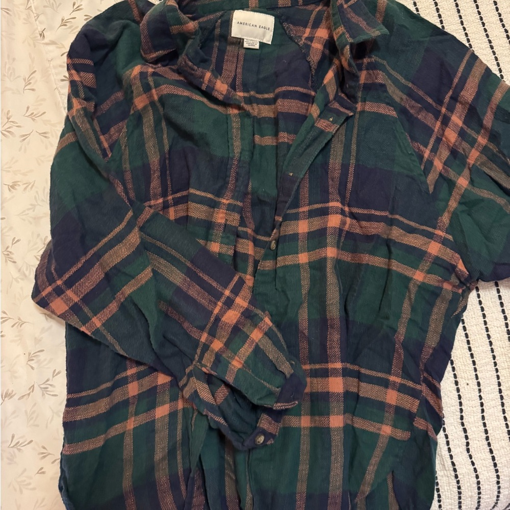 American Eagle Outfitters Plaid Shirt in Green and Orange